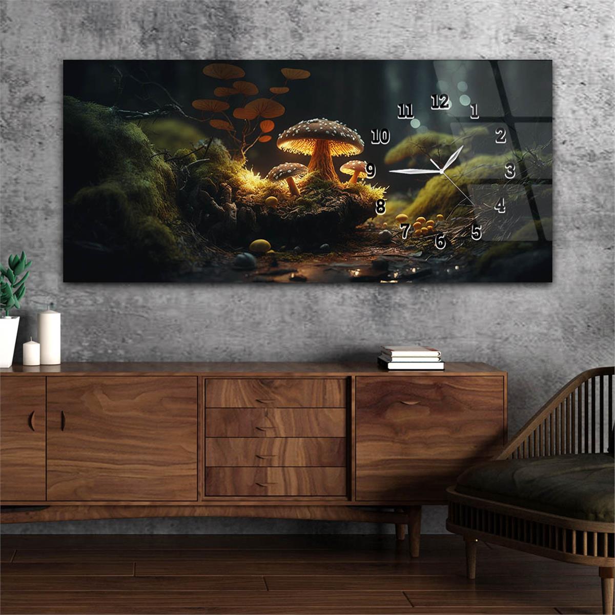 Yatay Saatli Yandan Sanat ve Doğa Temalı Cam Tablo 217