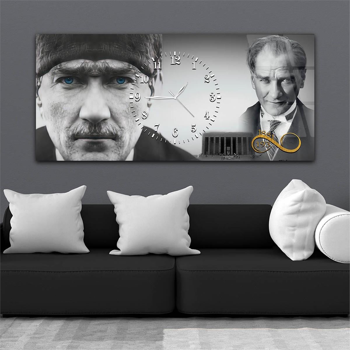 Atatürkün Mavi Gözleri ,Dosta Güven Düşmana Korku Veren Bakışları ve Anıtkabir Saatli Cam Tablo 064