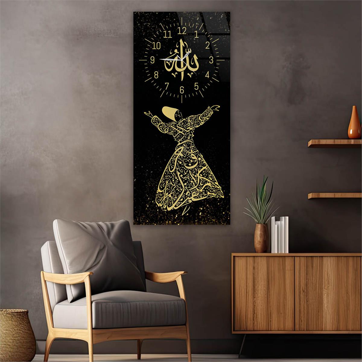 Vertical Religious Themed Glass Wall Art with Clock at the Top  001
