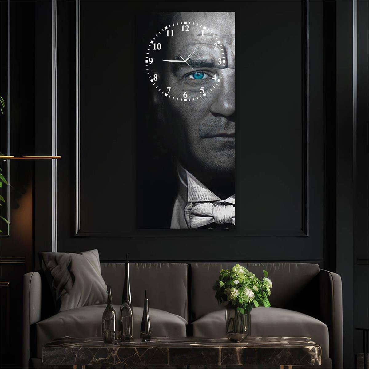 Vertical National Themed Glass Wall Art with Clock at the Top 011