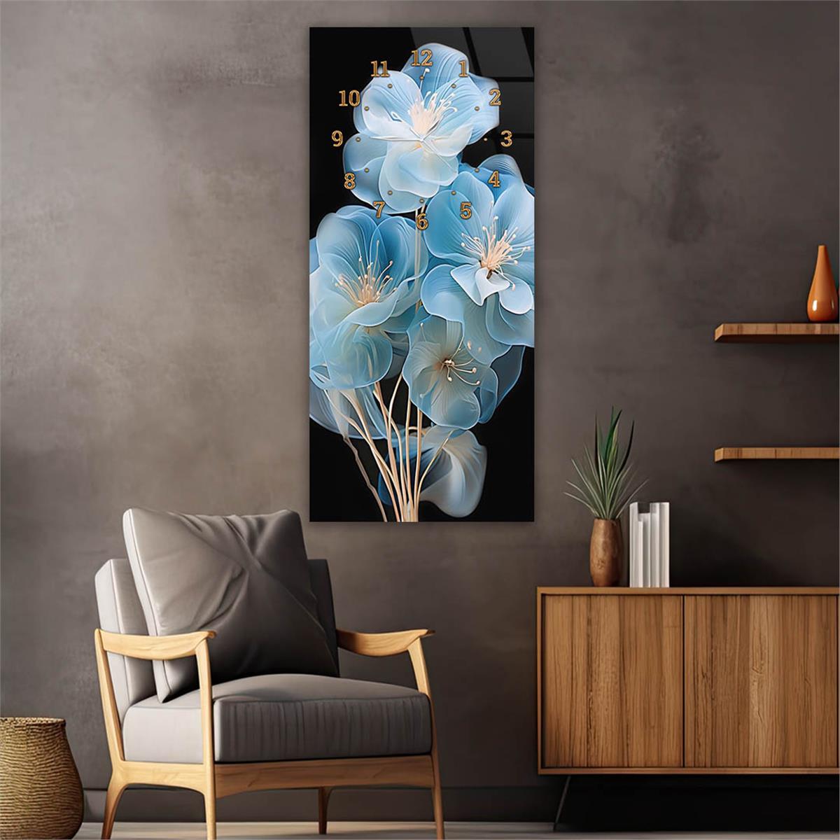 Vertical Art Themed Glass Wall Art with Clock at the Top 041
