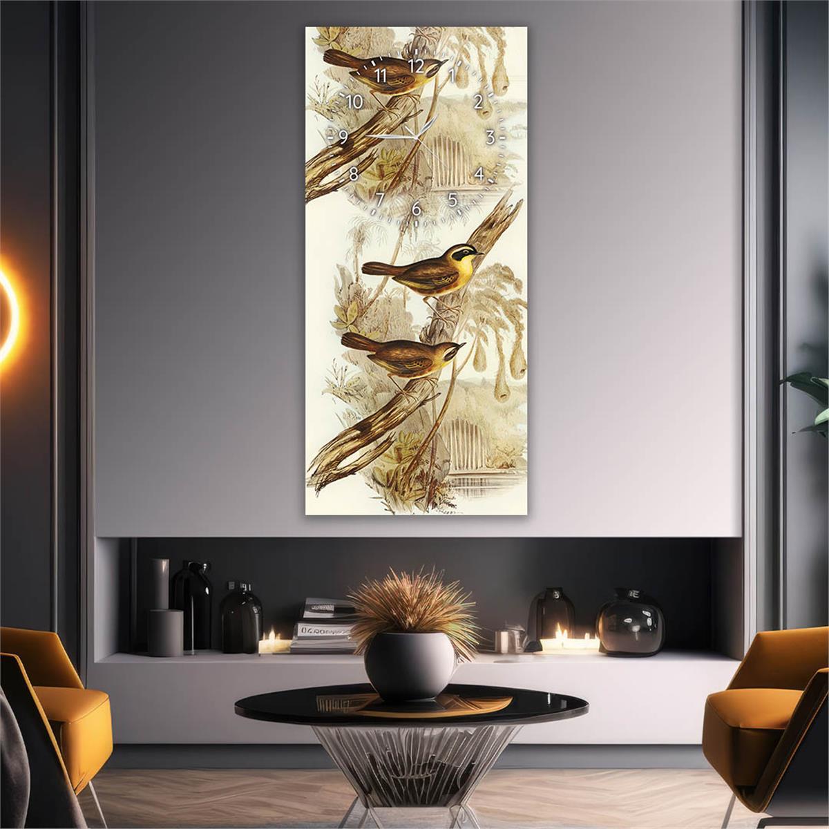Vertical Art Themed Glass Wall Art with Clock at the Top 006