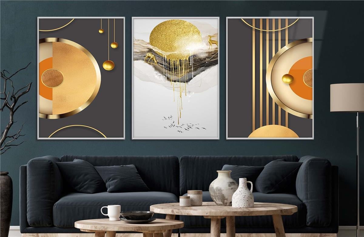 Alüminyum Çerçeveli Sanat Temalı 3lü Set CAM Tablo 0080