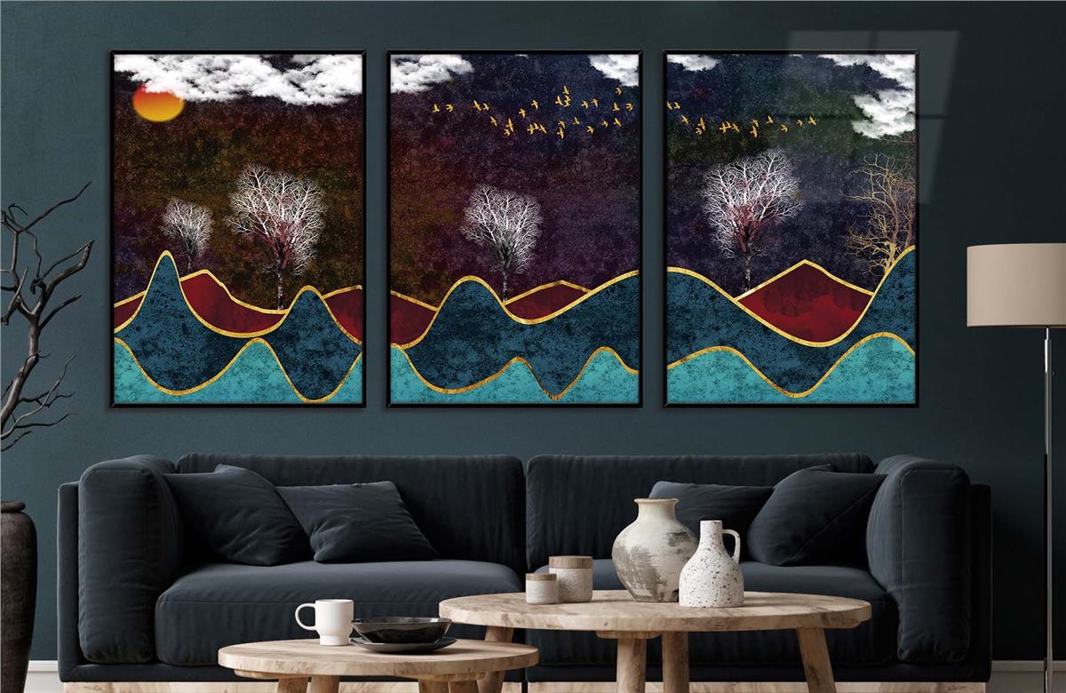 Alüminyum Çerçeveli Sanat Temalı 3lü Set CAM Tablo 0028