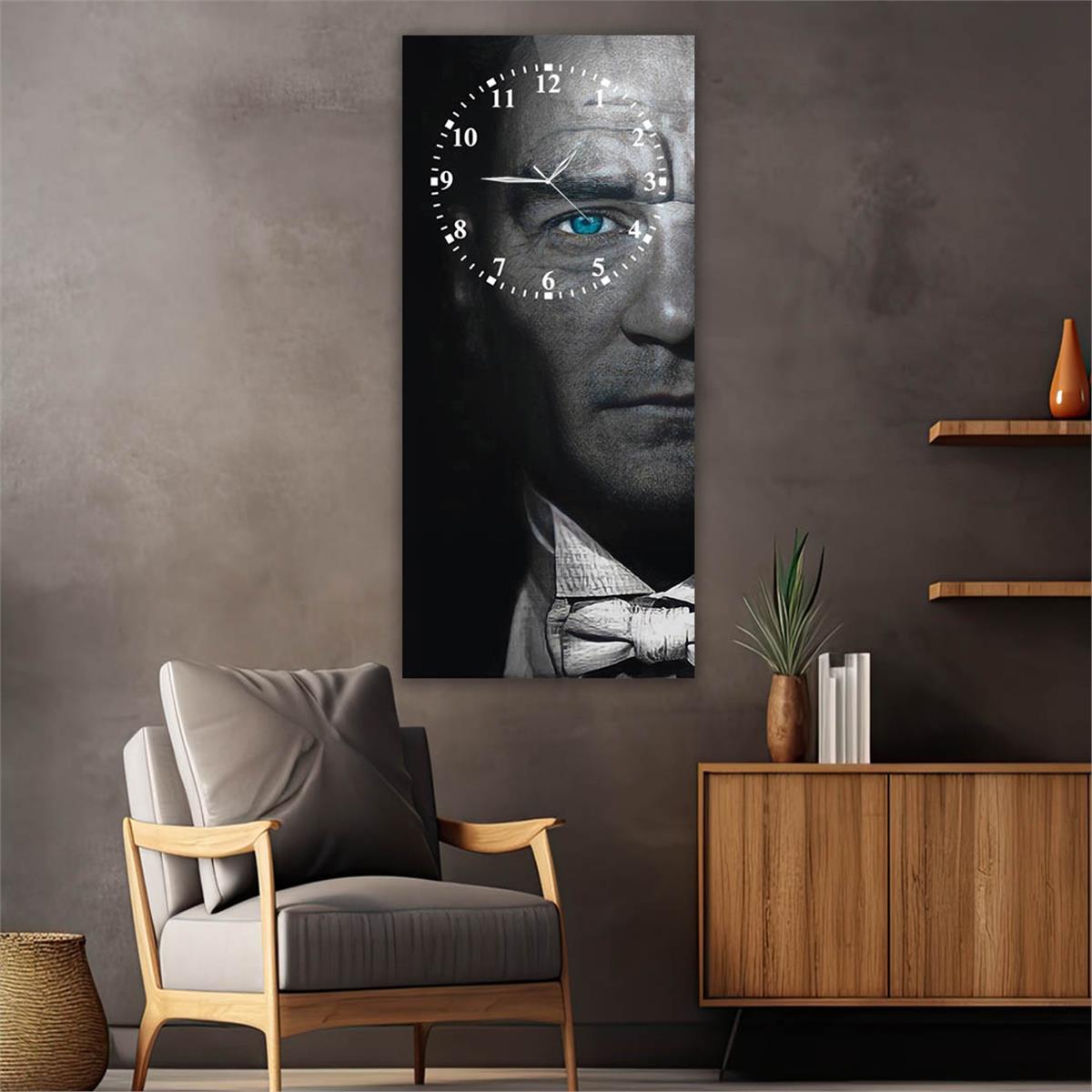 Vertical National Themed Glass Wall Art with Clock at the Top 011