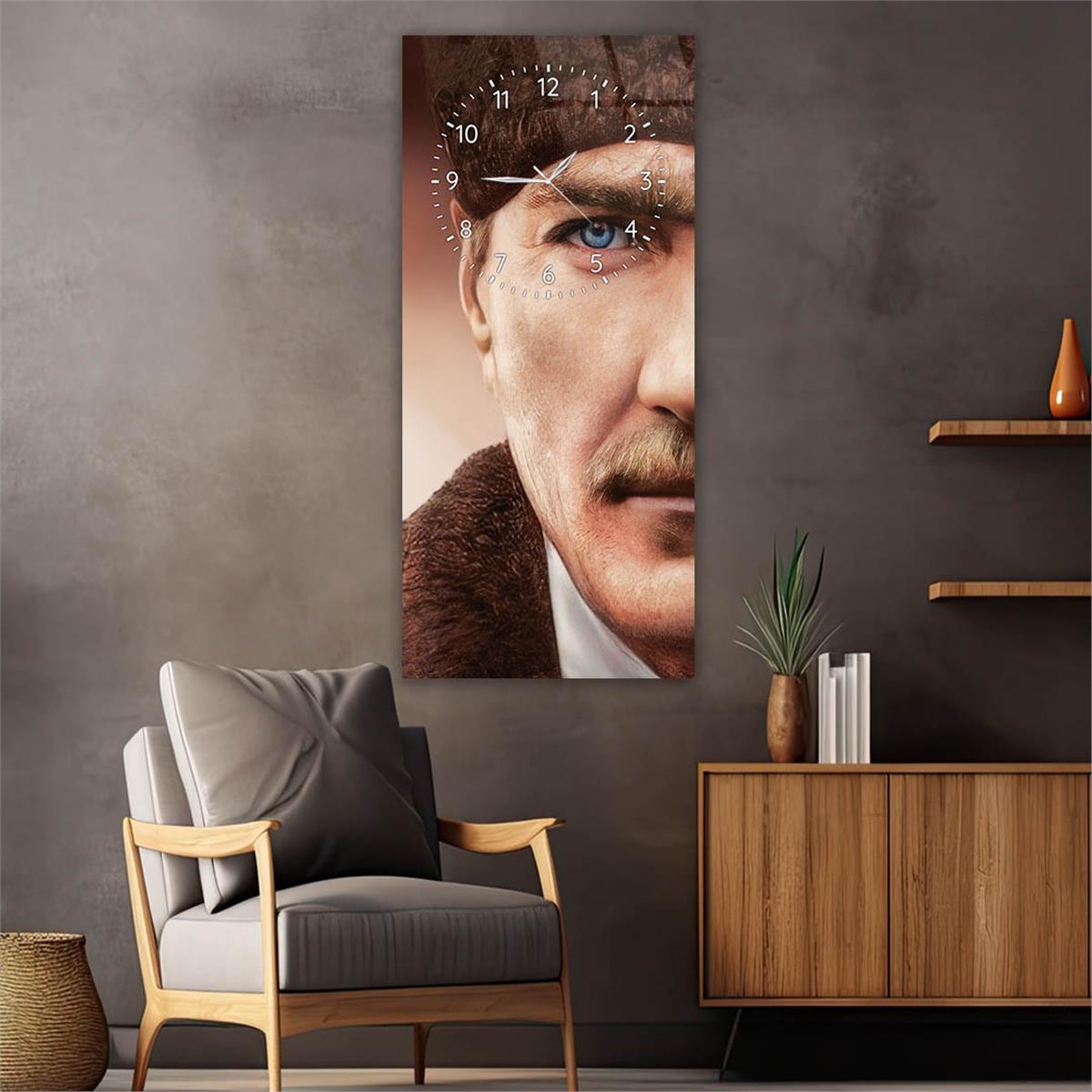 Vertical National Themed Glass Wall Art with Clock at the Top 006