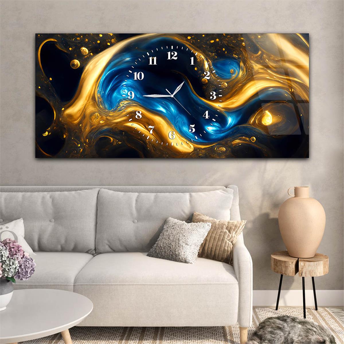 Yatay Saatli Ortadan Sanat Temalı Cam Tablo137