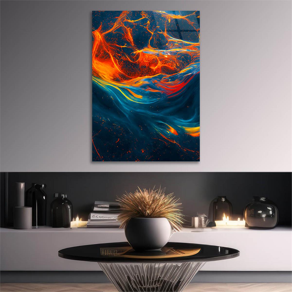 Dikey Sanat Temalı Cam Tablo 344