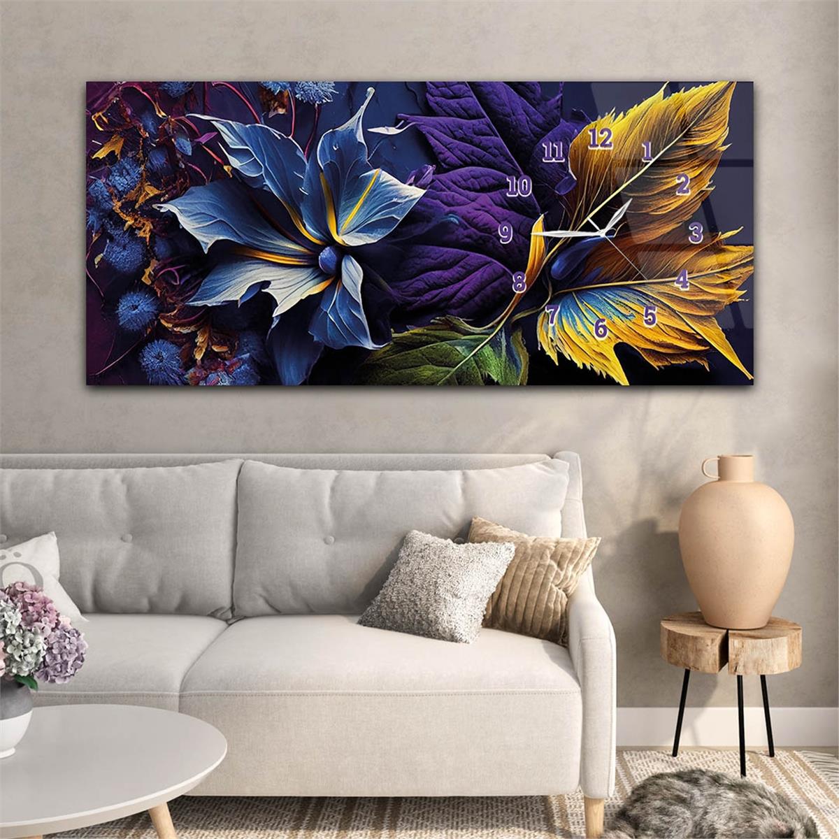 Yatay Saatli Yandan Sanat ve Doğa Temalı Cam Tablo 192