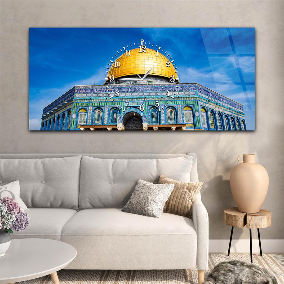 لوحة زجاجية أفقية ذات طابع ديني مع ساعة في الوسط 034