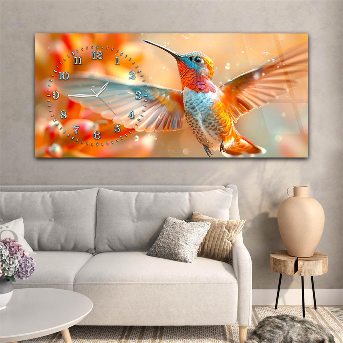 Yatay Saatli Yandan Sanat Temalı Cam Tablo 367