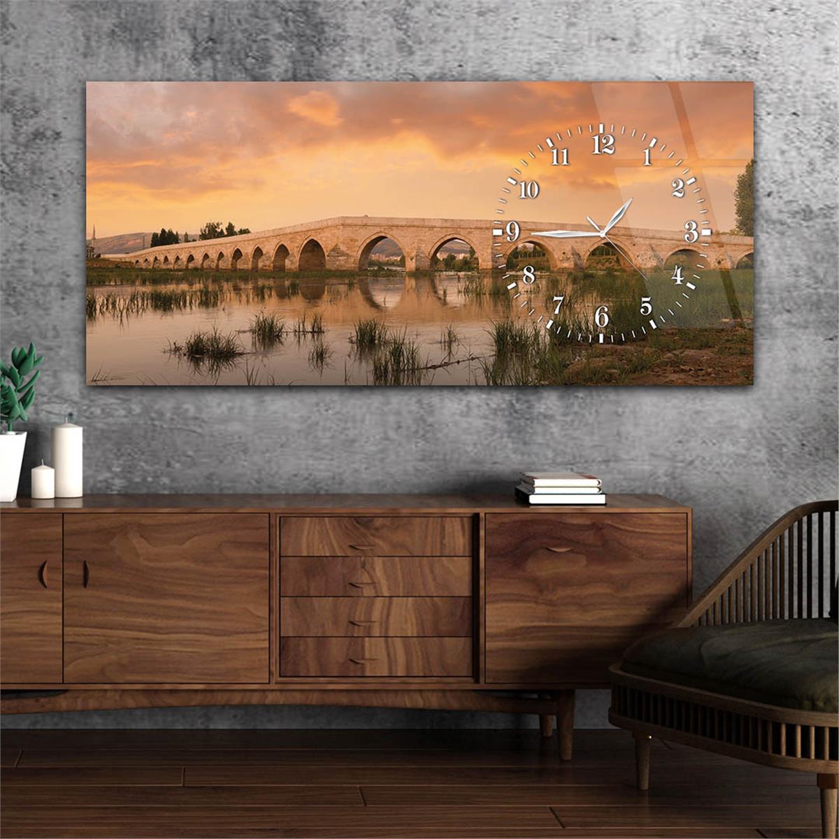 Side-Clock, Art And Nature-Themed Horizontal Glass Wall Painting 002