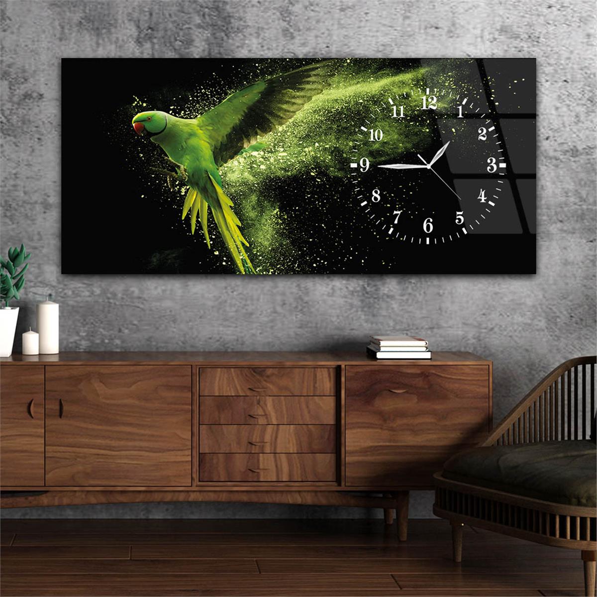 Side-Clock, Art And Nature-Themed Horizontal Glass Wall Painting 091
