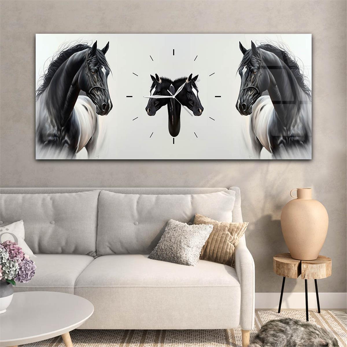 Horizontaal, in Het Midden Voorzien Van Een Klok, Kunst En Natuur Thema Gehard Glasschilderij 060