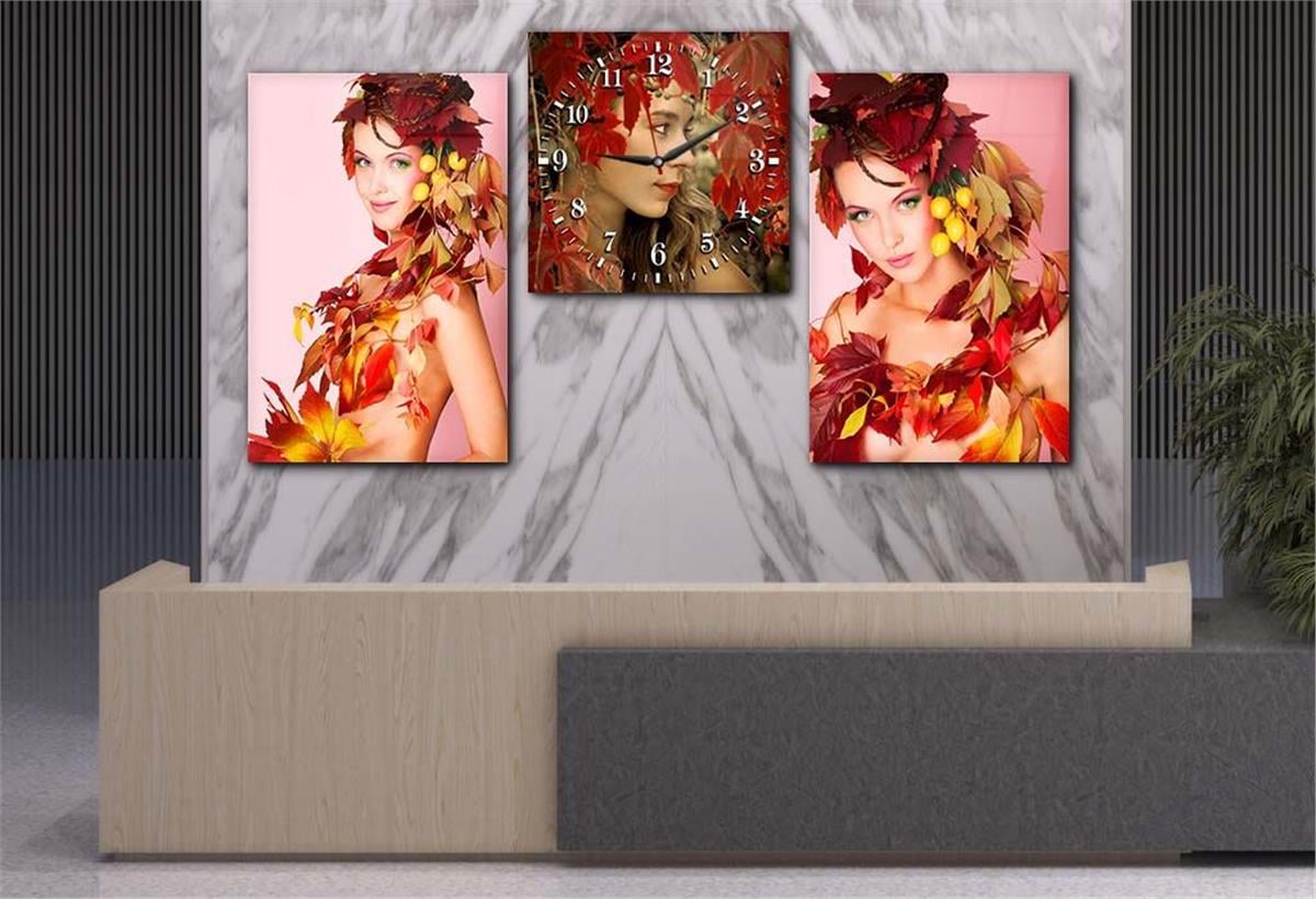 Tempered Glasss Wall Arts Art-Themed Set with Clock