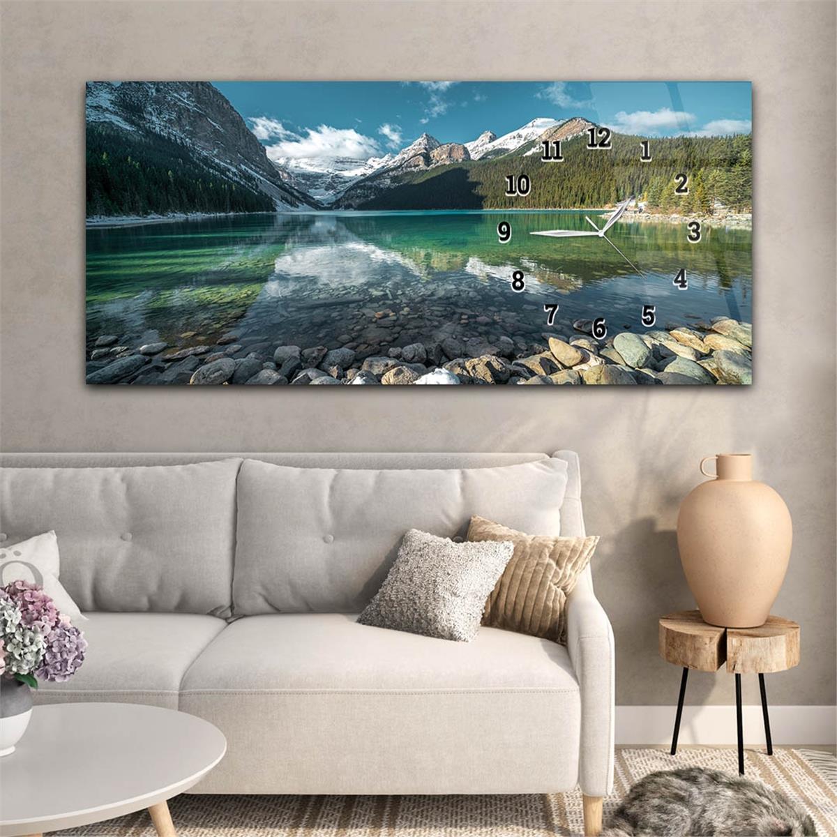 Yatay Saatli Yandan Sanat ve Doğa Temalı Cam Tablo 167