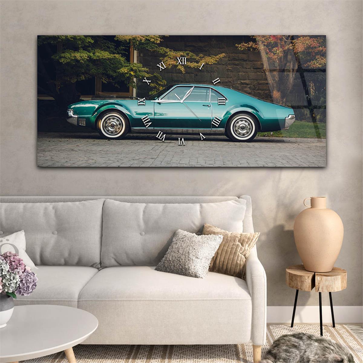 Yatay Ortadan Saatli  Sanat ve Doğa Temalı Cam Tablo 033