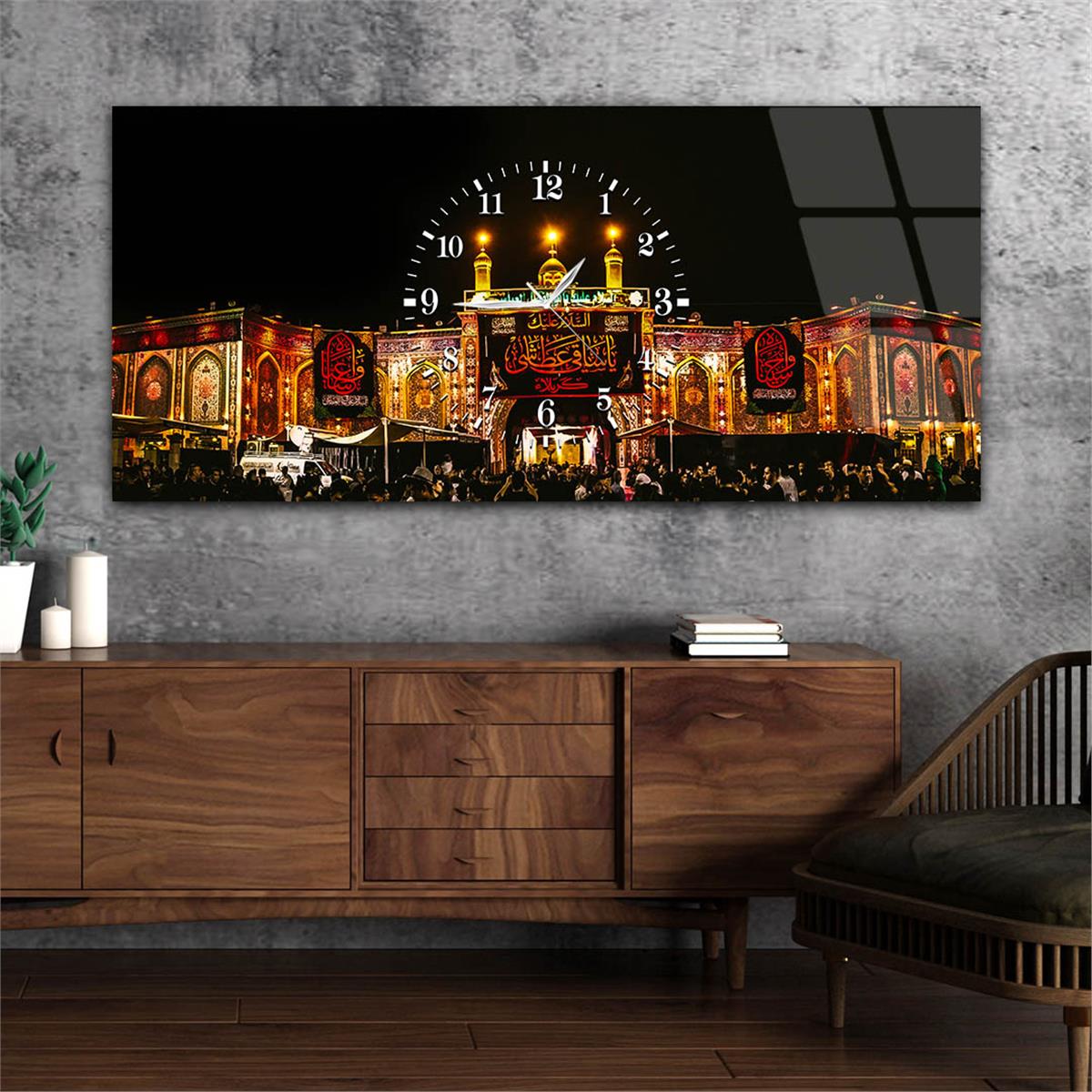 Horizontaal, in Het Midden Voorzien Van Een Klok, Religieus Thema Gehard Glasschilderij 037