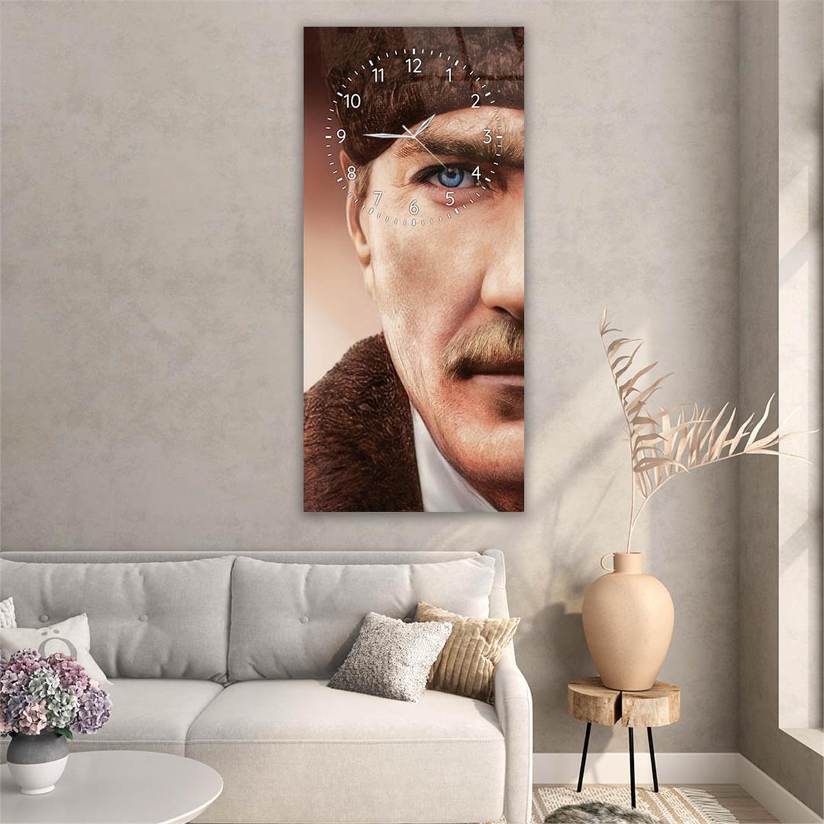 Vertical National Themed Glass Wall Art with Clock at the Top 006