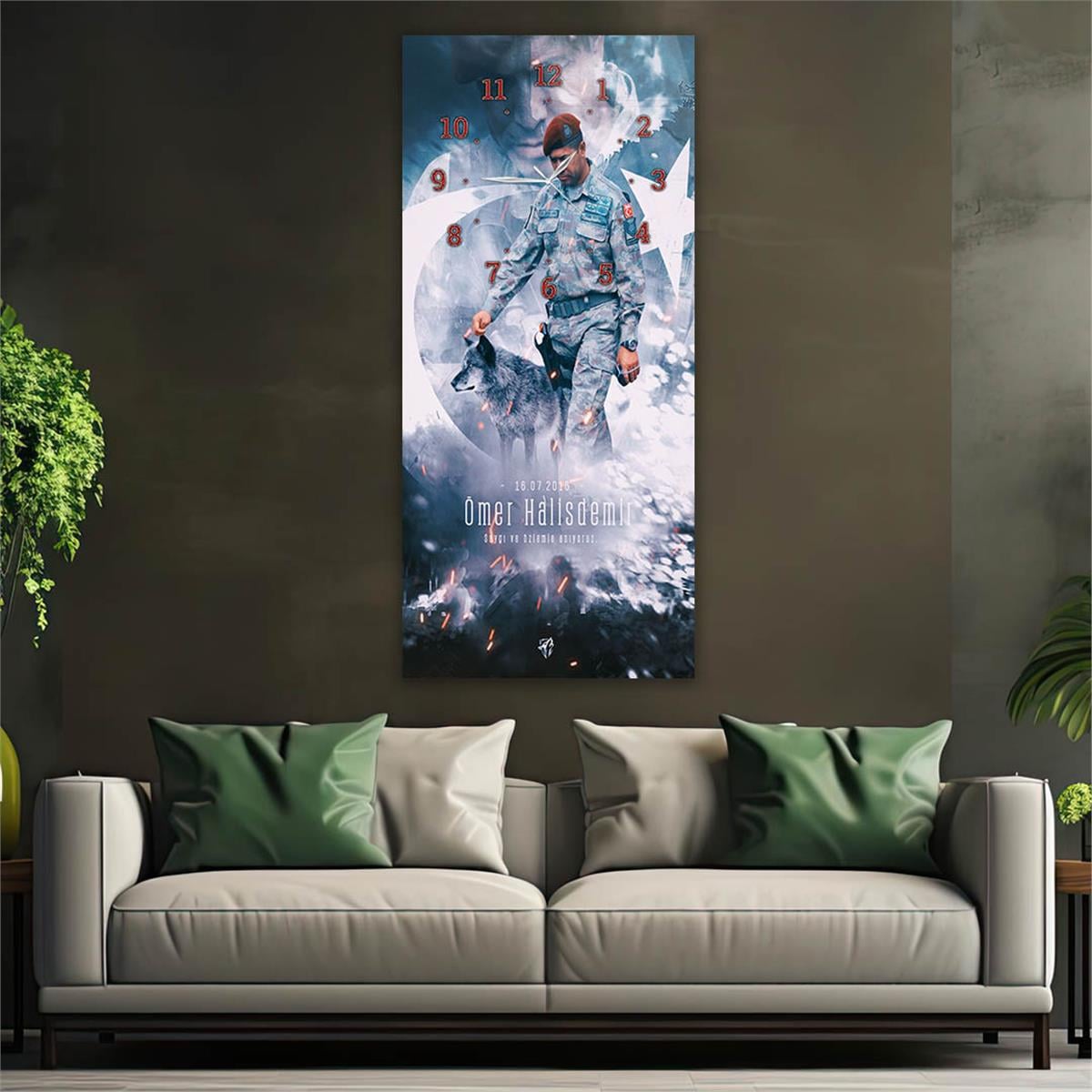 Vertical National Themed Glass Wall Art with Clock at the Top 034