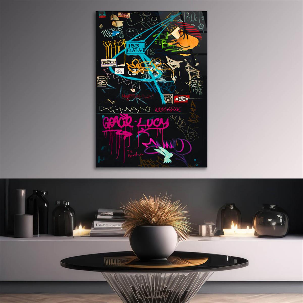 Dikey Sanat Temalı Cam Tablo 536