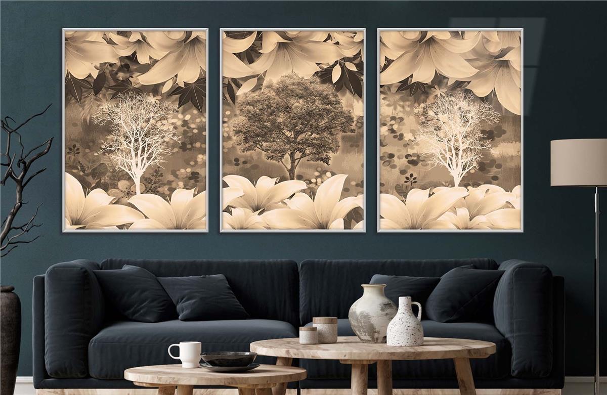 Alüminyum Çerçeveli Sanat Temalı 3lü Set CAM Tablo 0051