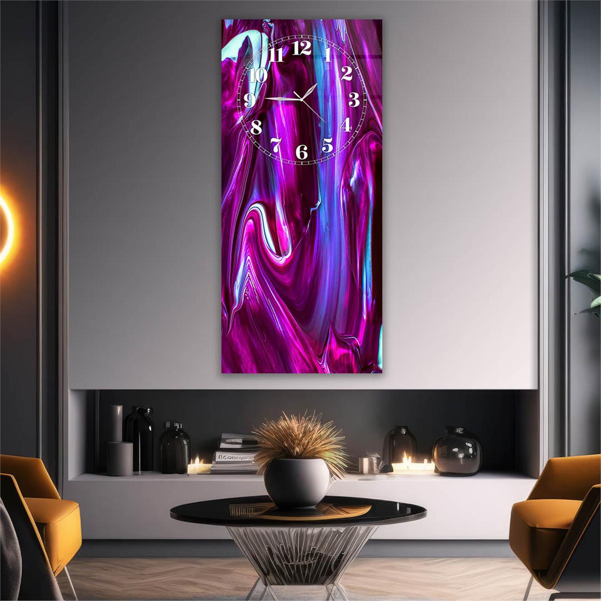 Dikey Üstten Saatli Sanat Temalı Cam Tablo 014