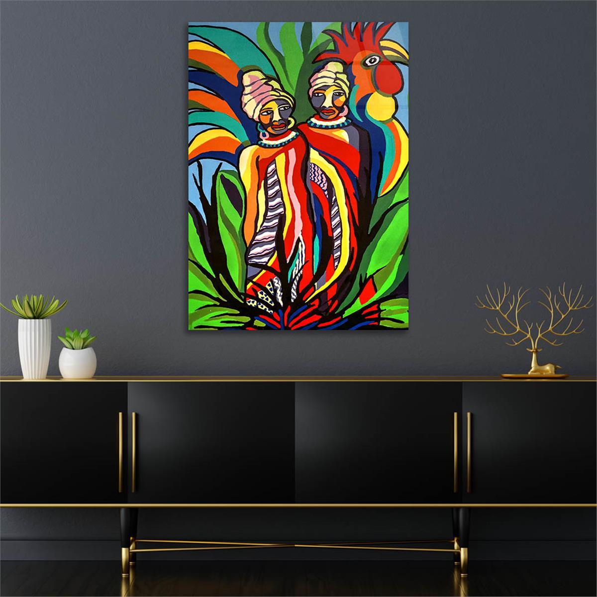 Dikey Sanat Temalı Cam Tablo 389