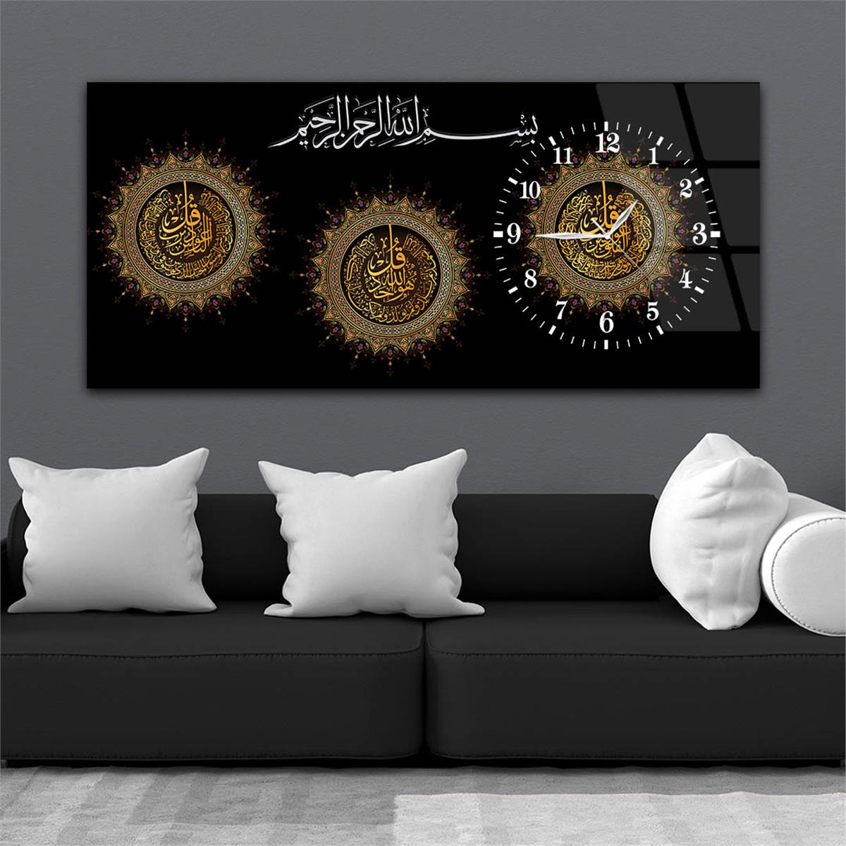 Yatay Saatli Yandan Dini Temalı Cam Tablo 054