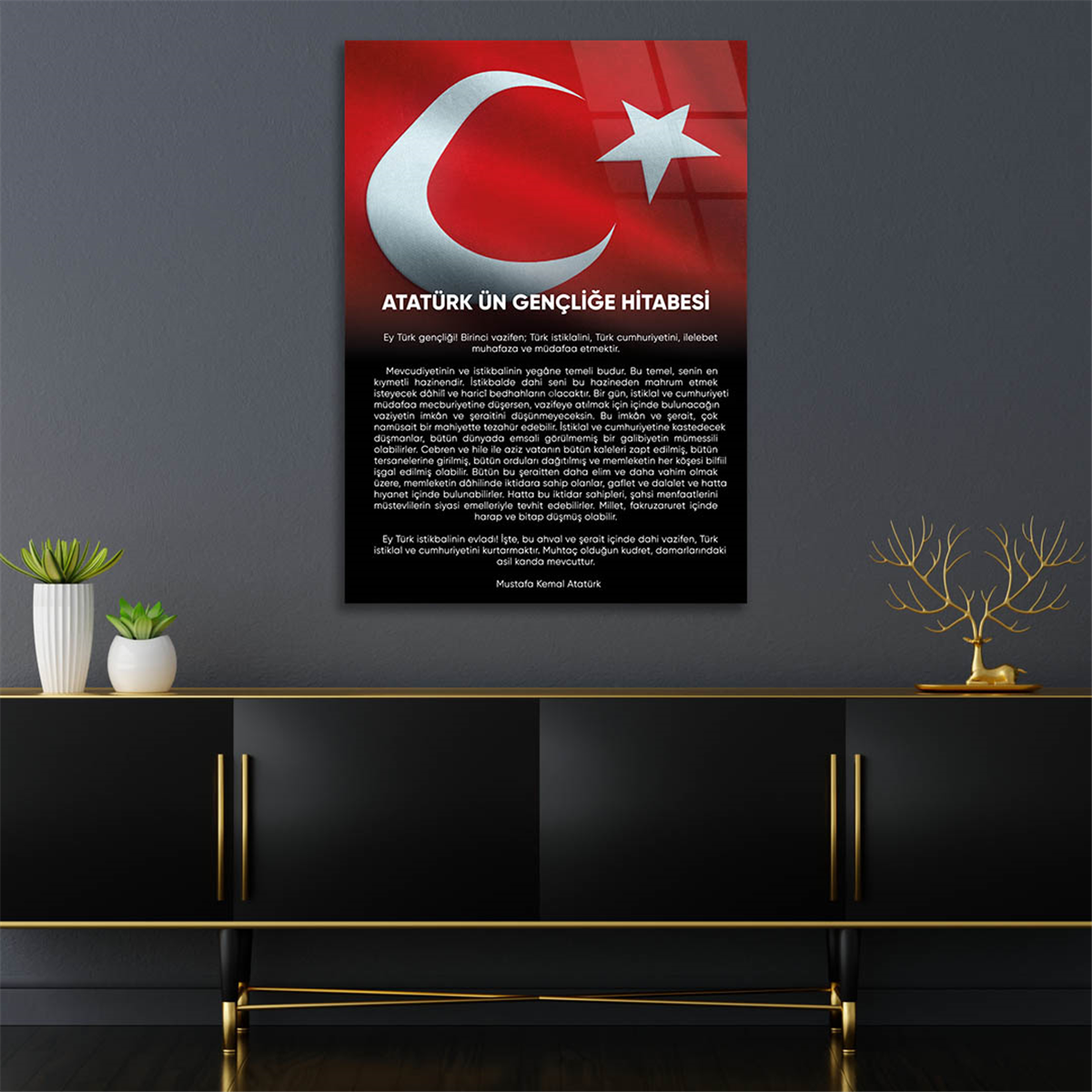 Atatürks adres tot de Turkse jeugd Glasschilderij