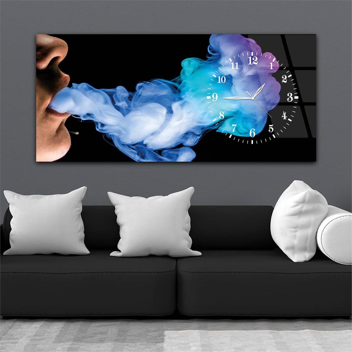 Yatay Saatli Yandan Sanat ve Doğa Temalı Cam Tablo 024