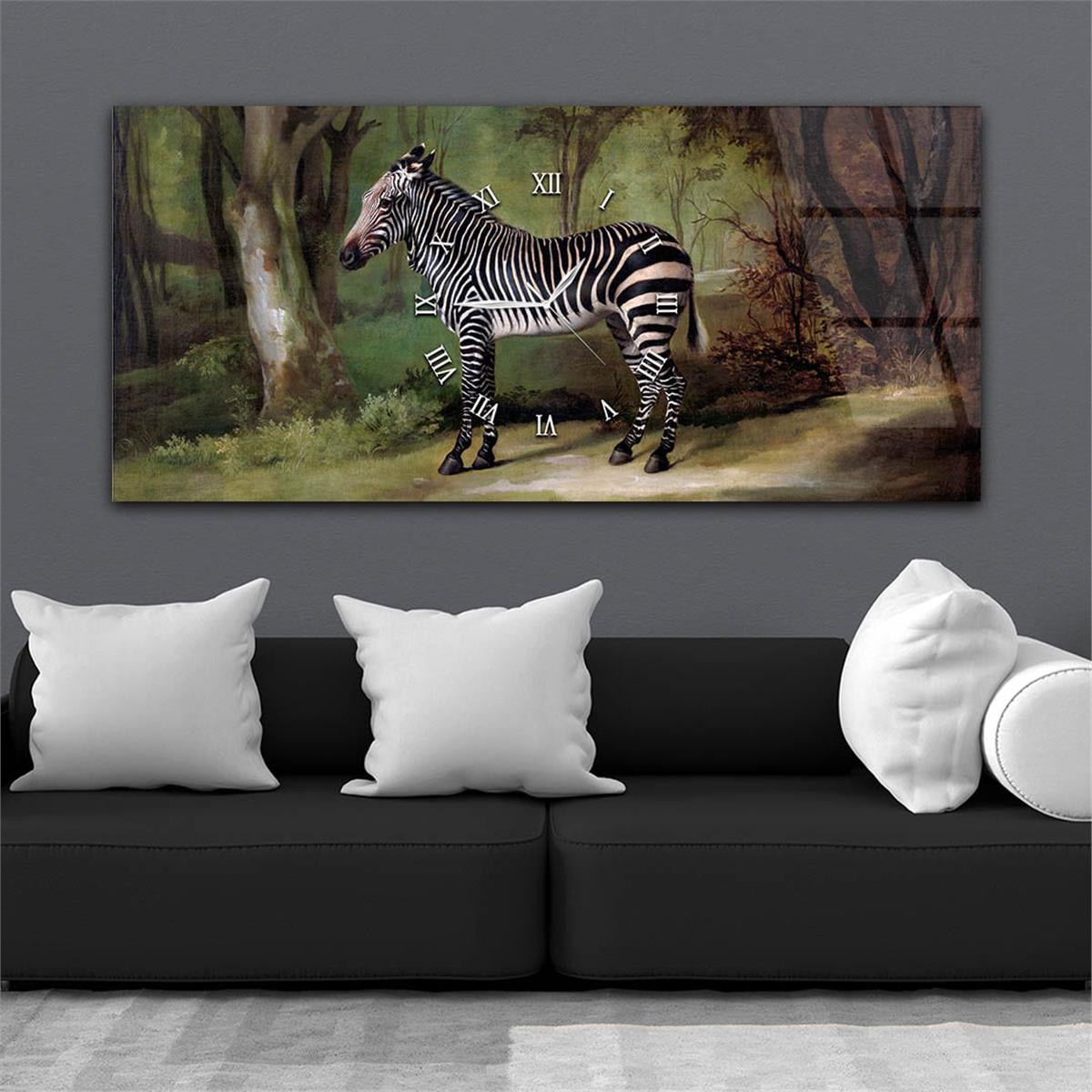 Yatay Ortadan Saatli  Sanat ve Doğa Temalı Cam Tablo 017