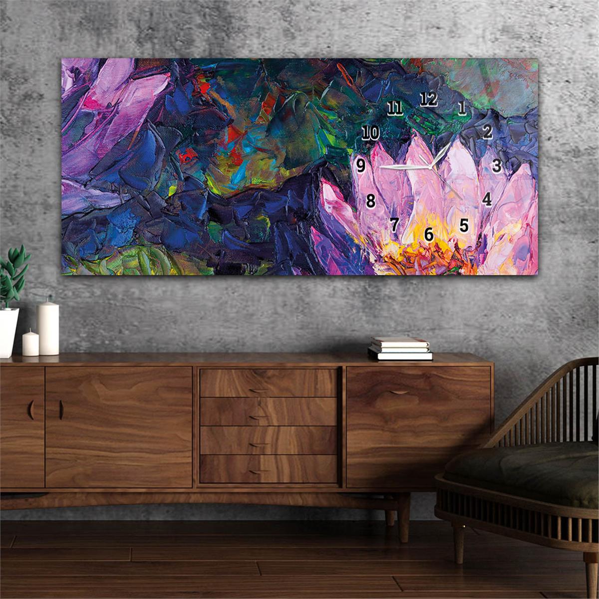 Yatay Saatli Yandan Sanat ve Doğa Temalı Cam Tablo 193