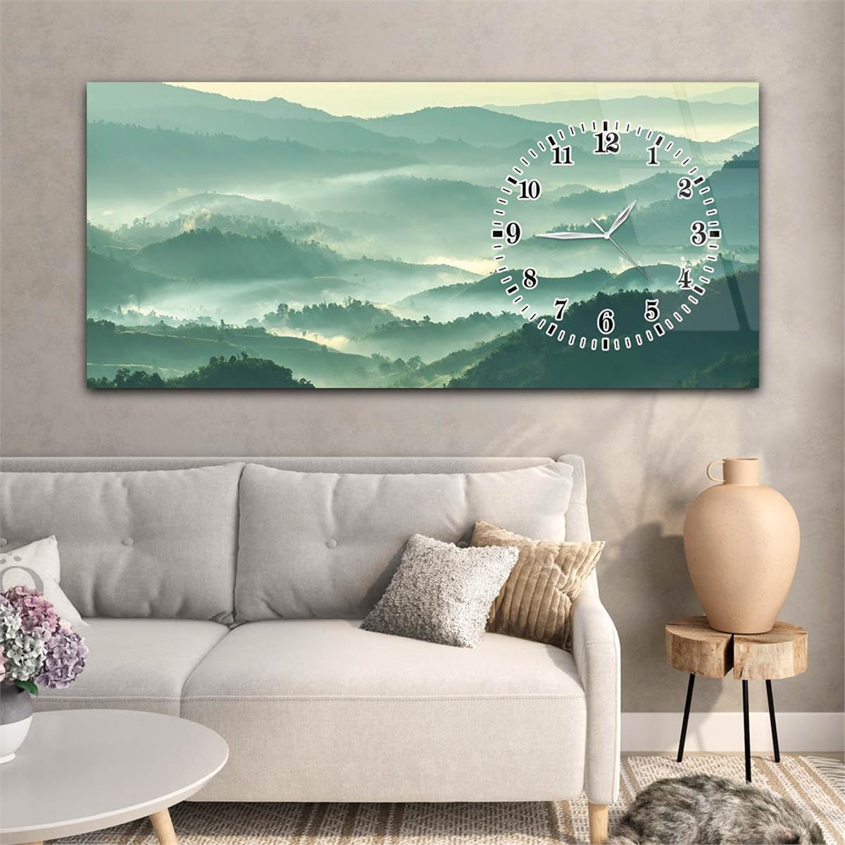 Yatay Saatli Yandan Sanat ve Doğa Temalı Cam Tablo 096