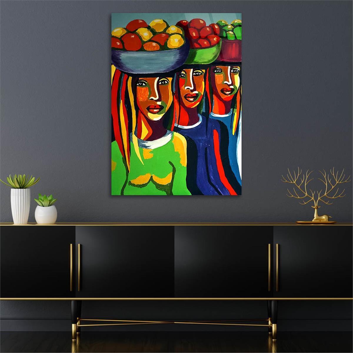 Dikey Sanat Temalı Cam Tablo 393