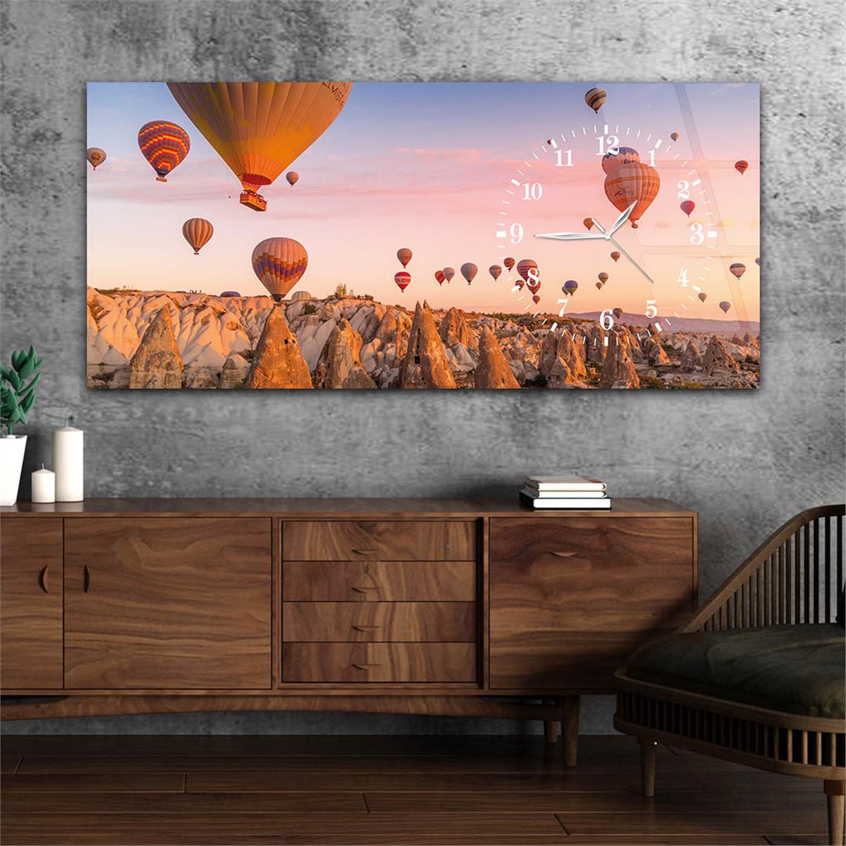 Yatay Saatli Yandan Sanat ve Doğa Temalı Cam Tablo 079