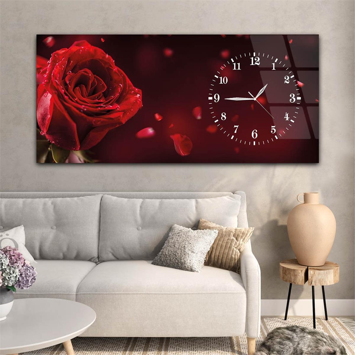 Side-Clock, Art And Nature-Themed Horizontal Glass Wall Painting 020