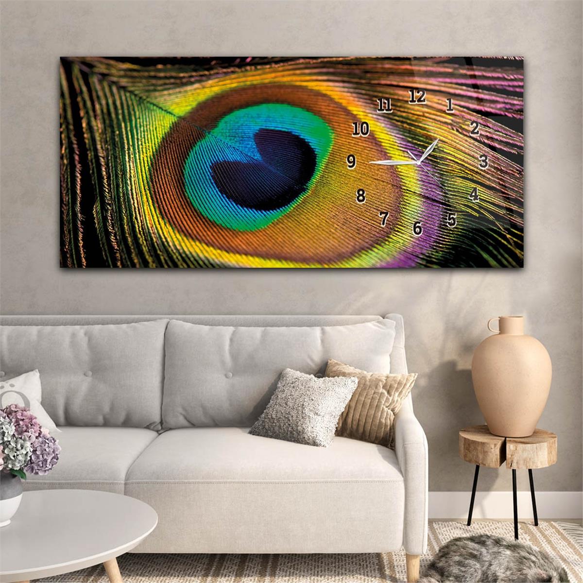 لوحة زجاجية  أفقية ذات طابع فني و طبيعي مع ساعة  جانبية  186