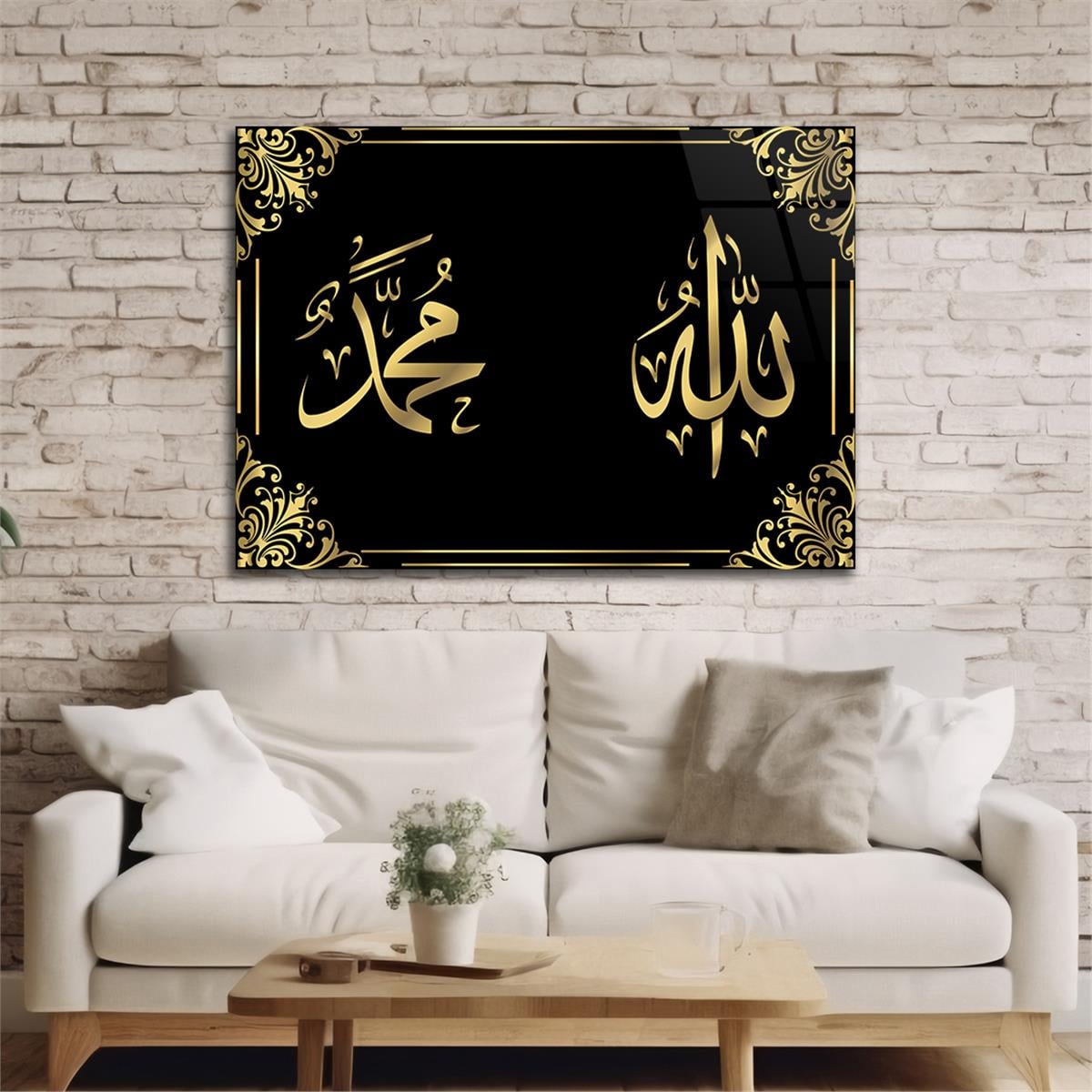 ALLAH MUHAMMET YAZILI CAM TABLO 
