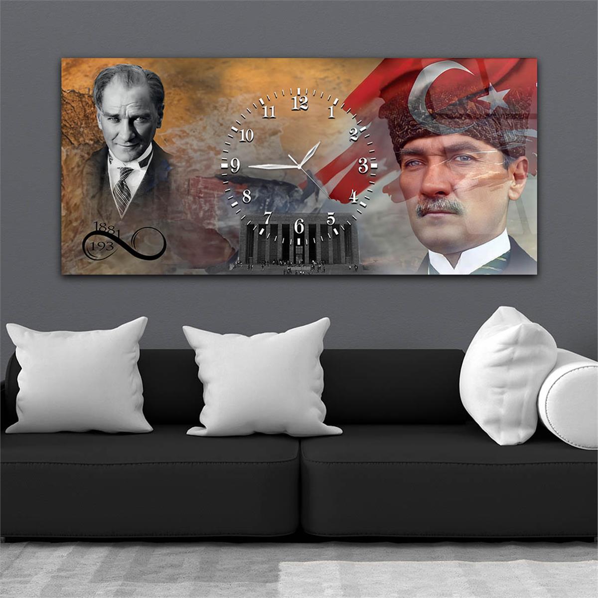 Türk Bayrağı , Atatürk ve Anıtkabir Saatli Cam Tablo 068