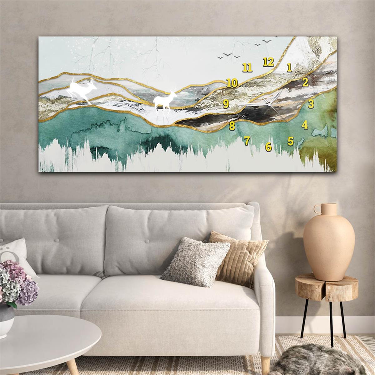 Horizontaal, Aan De Zijkant Voorzien Van Een Klok, Kunst en Natuur Thema Gehard Glasschilderij 157