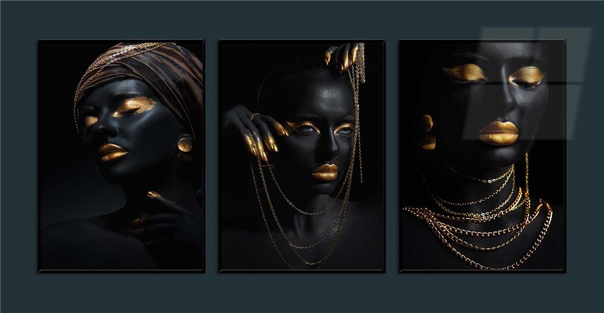 Alüminyum Çerçeveli Sanat Temalı 3lü Set MDF Tablo 0074