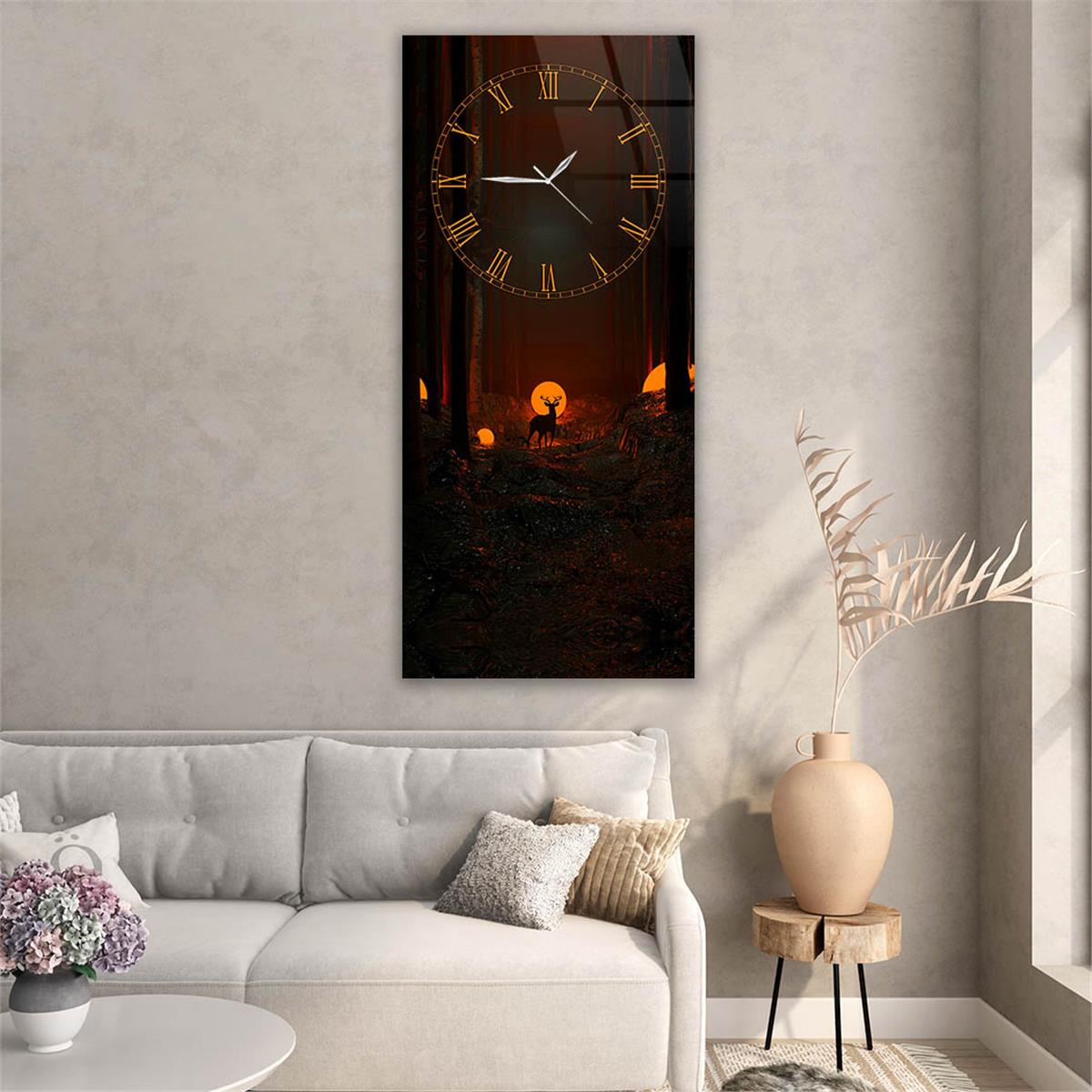 Vertical Art Themed Glass Wall Art with Clock at the Top 017