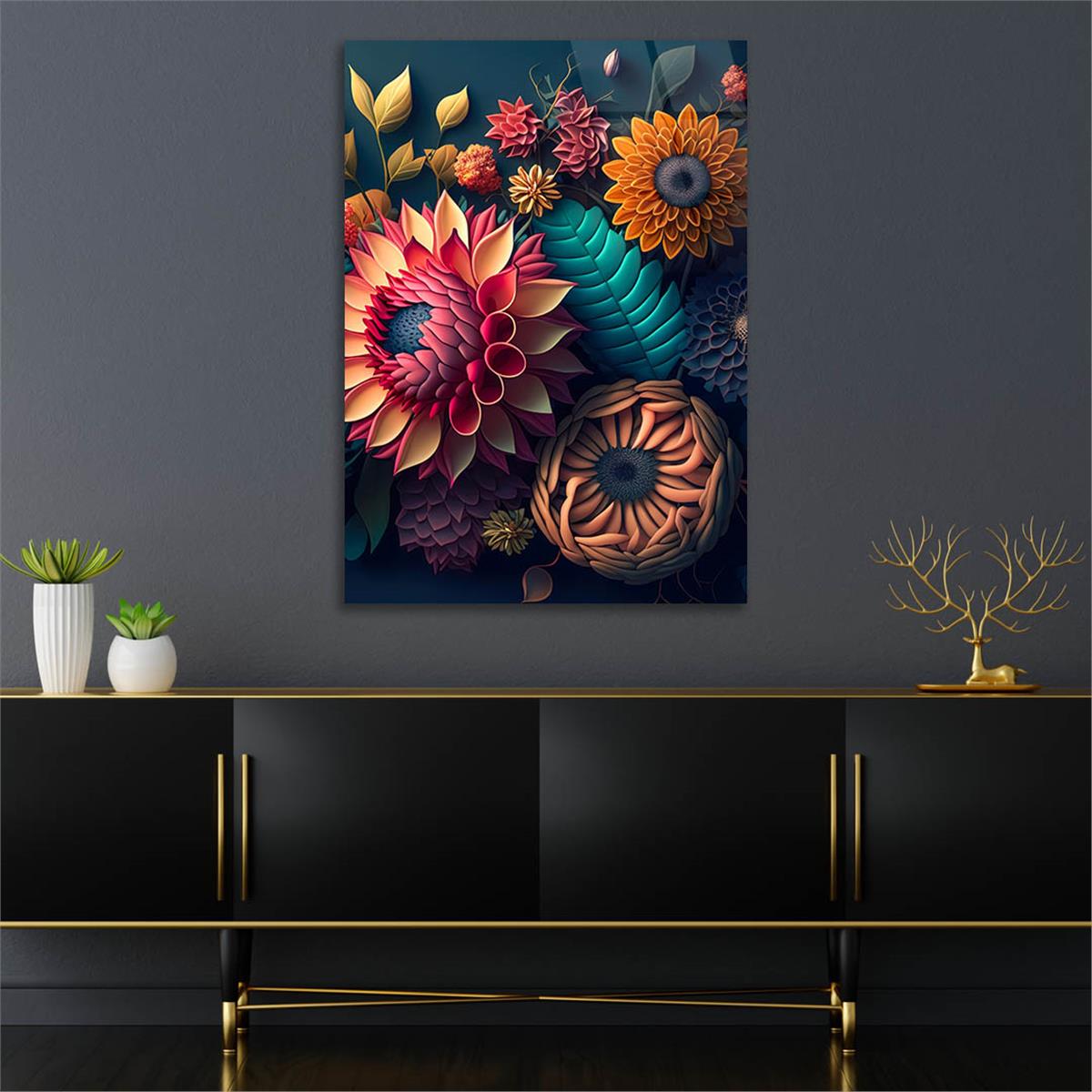 Dikey Sanat Temalı Cam Tablo 438