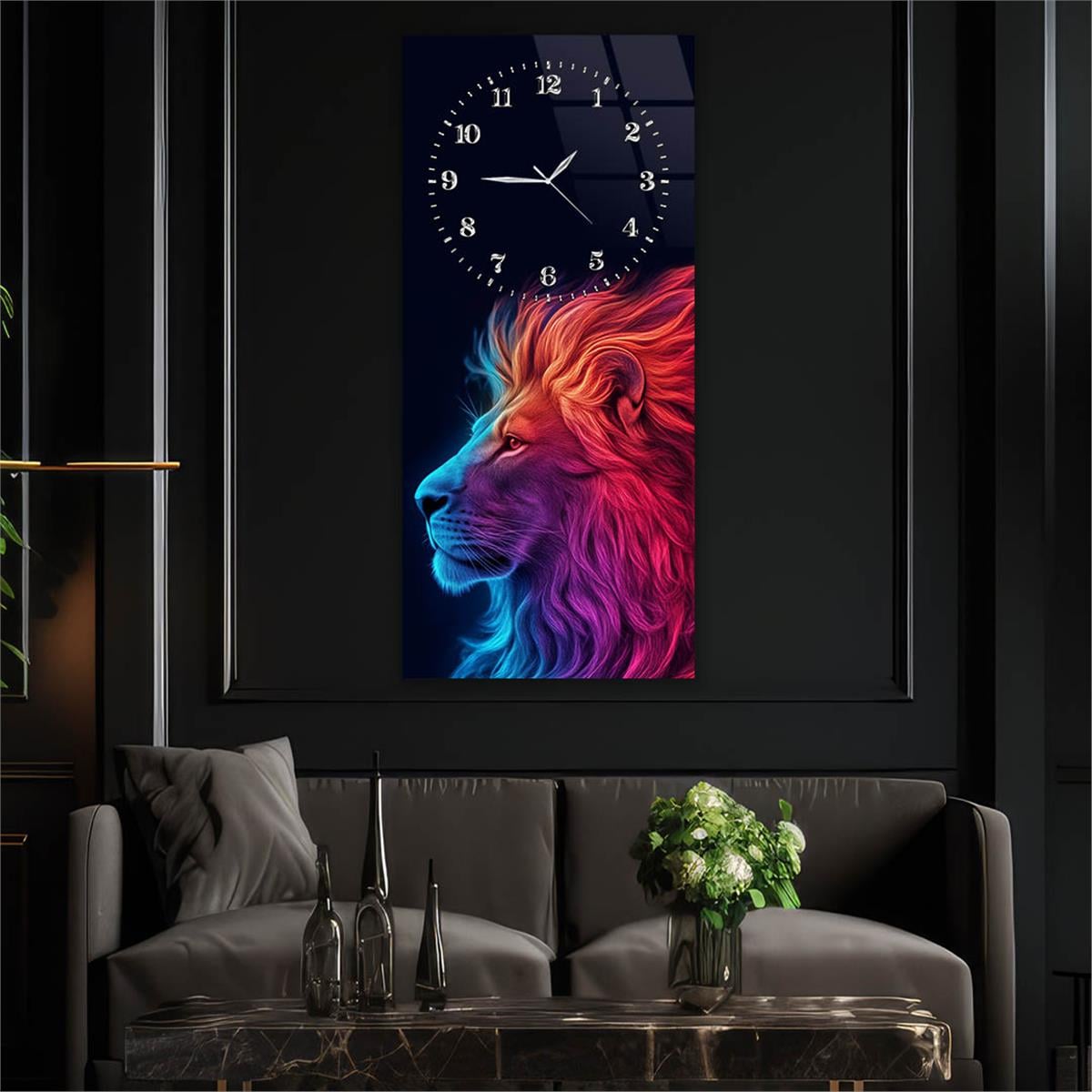 Dikey Üstten Saatli Sanat Temalı Cam Tablo 094