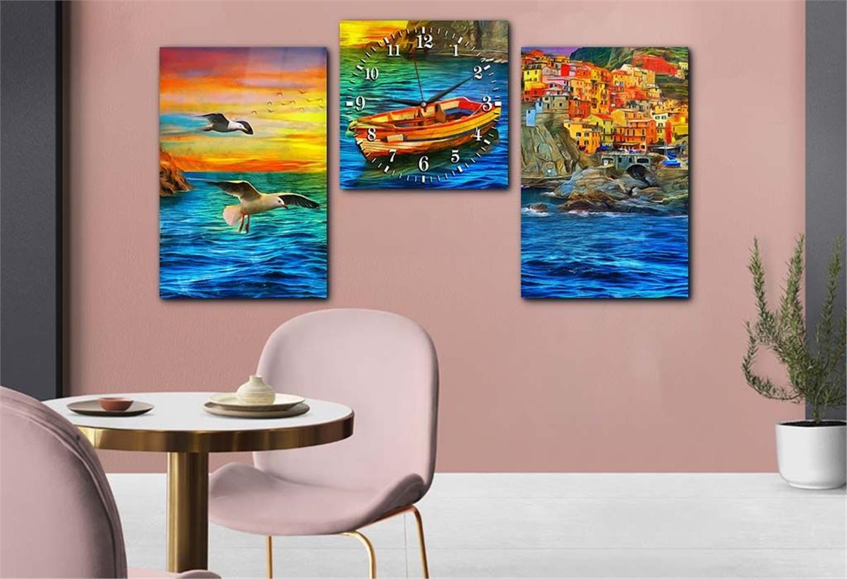 Tempered Glasss Wall Arts Art-Themed Set with Clock