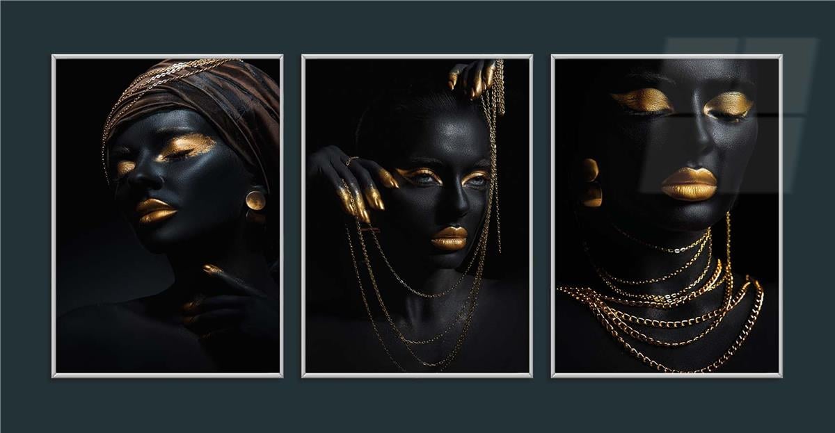 Alüminyum Çerçeveli Sanat Temalı 3lü Set MDF Tablo 0074