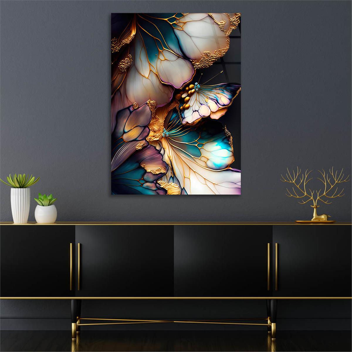 Dikey Sanat Temalı Cam Tablo 371