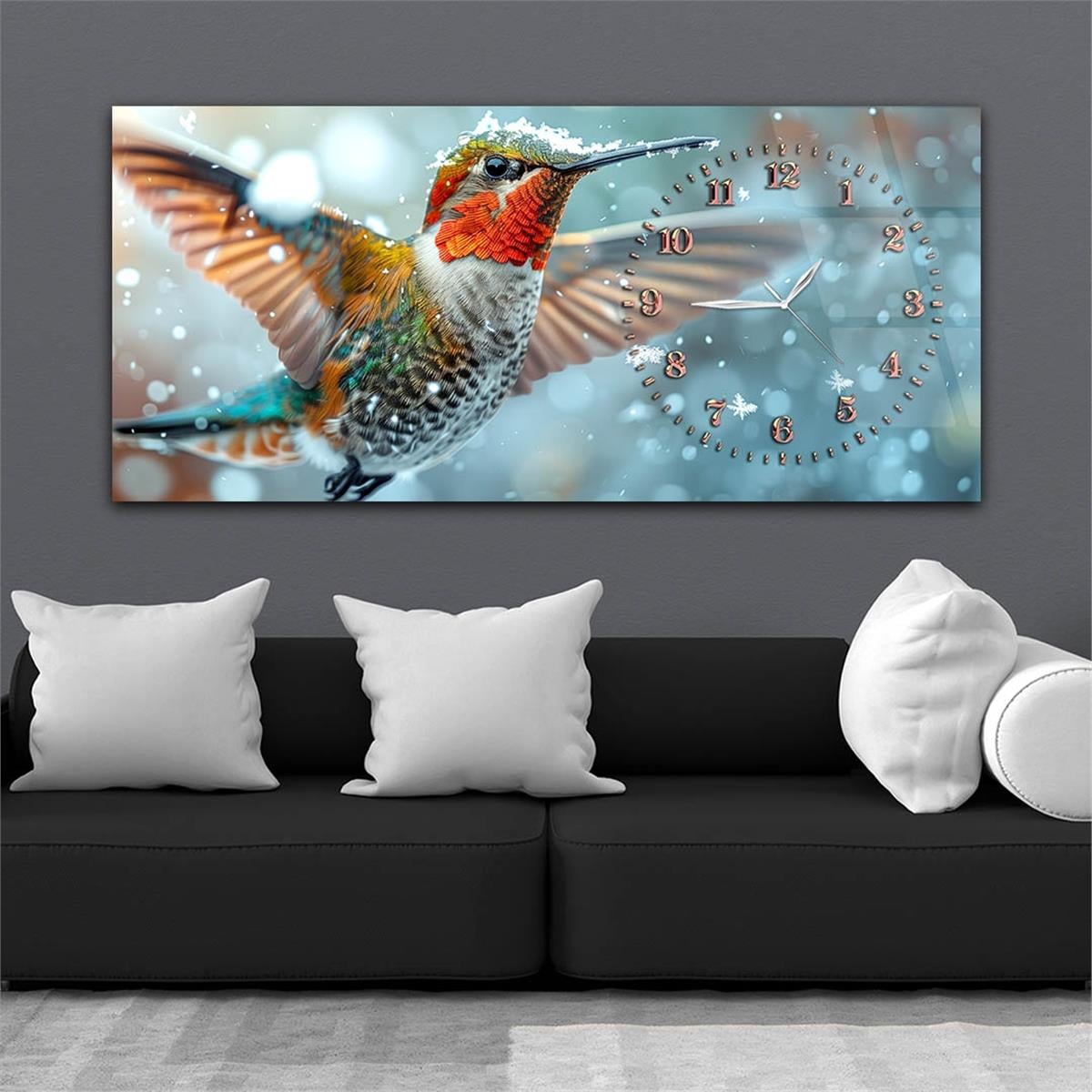 Yatay Saatli Yandan Sanat Temalı Cam Tablo 368