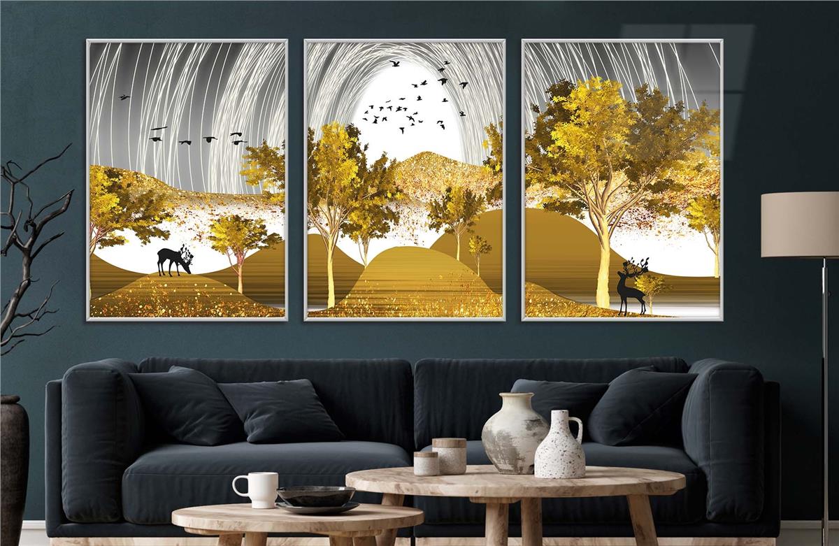 Alüminyum Çerçeveli Sanat Temalı 3lü Set CAM Tablo 0079